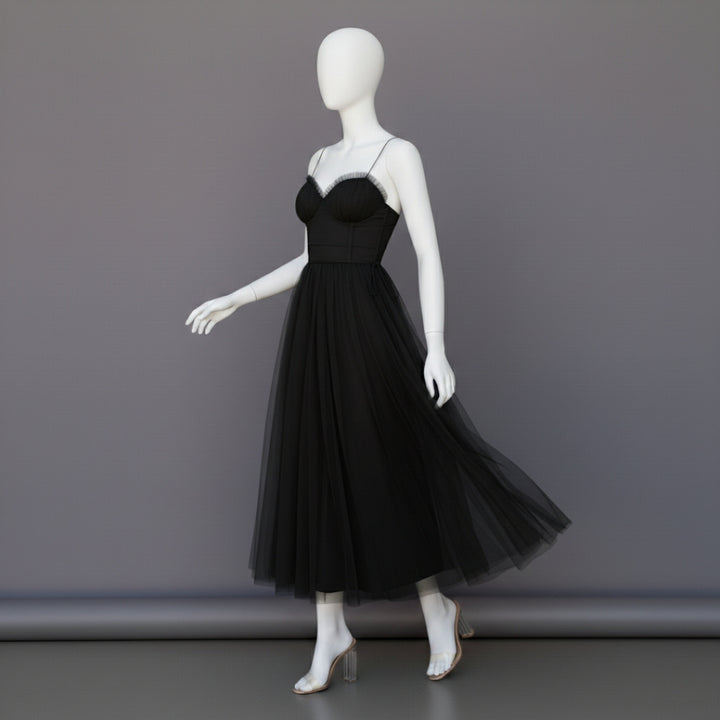 Women’s Corset Maxi Dress with Tulle Skirt Spaghetti Strap Elegant Formal Summer Gown