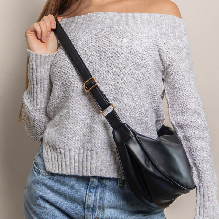 Women’s Crescent Shoulder Bag with Adjustable Strap and Zip Closure
