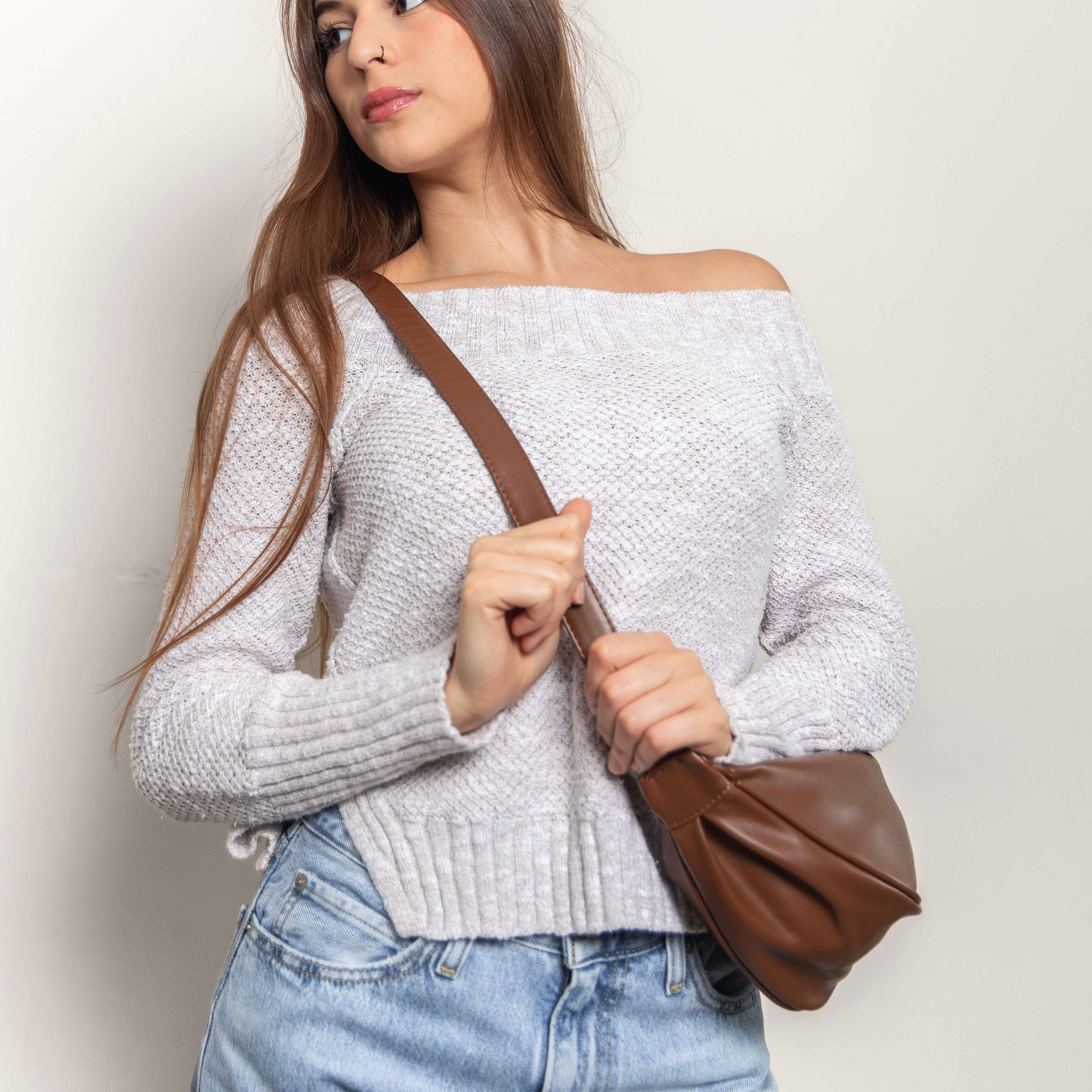 Women’s Crescent Shoulder Bag with Adjustable Strap and Zip Closure