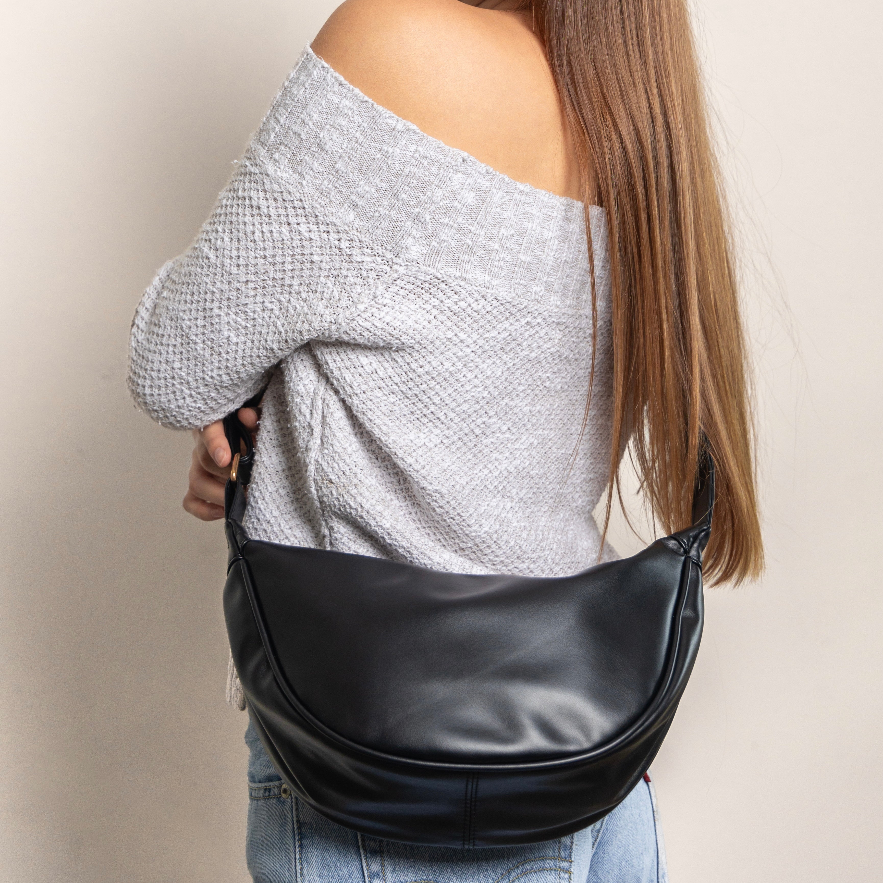 Women’s Crescent Shoulder Bag with Adjustable Strap and Zip Closure
