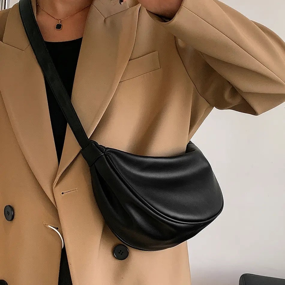 Women’s Crescent Shoulder Bag with Adjustable Strap and Zip Closure