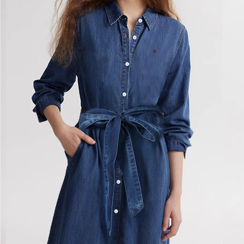 Women's Denim Dress – Stylish A-line Cut with Belted Design