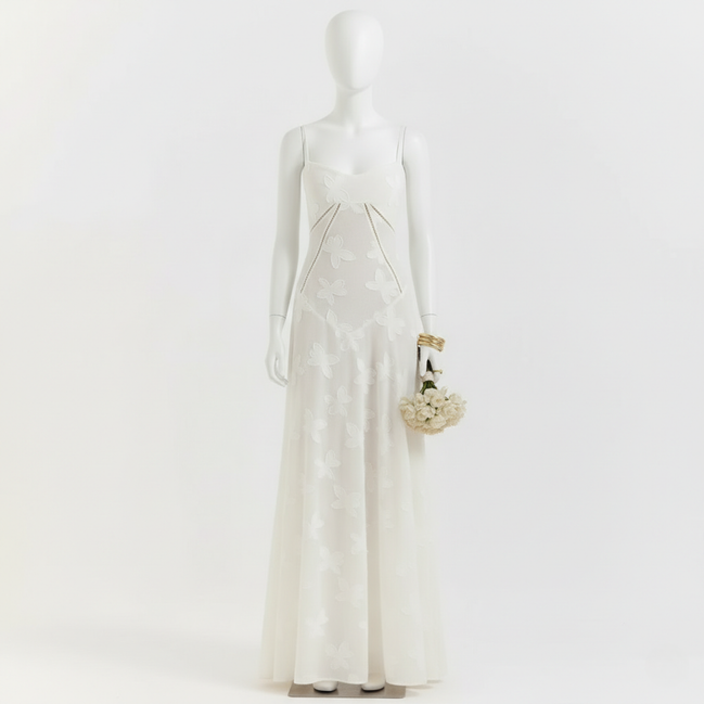 Women’s Floral Jacquard Spaghetti Strap Maxi Dress Corset Back Elegant Evening Gown