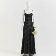 Women’s Floral Jacquard Spaghetti Strap Maxi Dress Corset Back Elegant Evening Gown