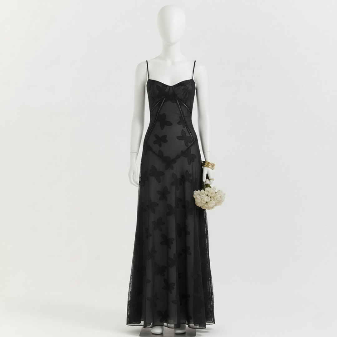 Women’s Floral Jacquard Spaghetti Strap Maxi Dress Corset Back Elegant Evening Gown