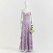 Women’s Floral Jacquard Spaghetti Strap Maxi Dress Corset Back Elegant Evening Gown