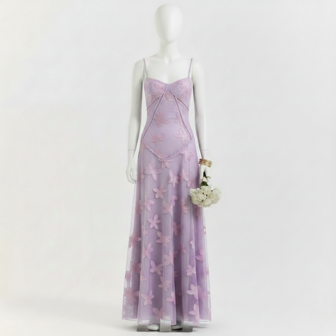 Women’s Floral Jacquard Spaghetti Strap Maxi Dress Corset Back Elegant Evening Gown