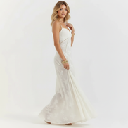 Women’s Floral Jacquard Spaghetti Strap Maxi Dress Corset Back Elegant Evening Gown