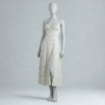 Women’s Floral Print Bustier Summer Dress Spaghetti Strap Corset Maxi Gown with Side Slit