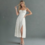 Women’s Floral Print Bustier Summer Dress Spaghetti Strap Corset Maxi Gown with Side Slit