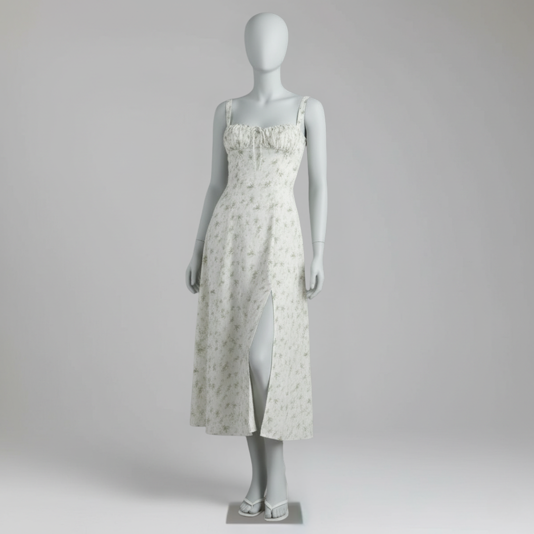 Women’s Floral Print Bustier Summer Dress Spaghetti Strap Corset Maxi Gown with Side Slit