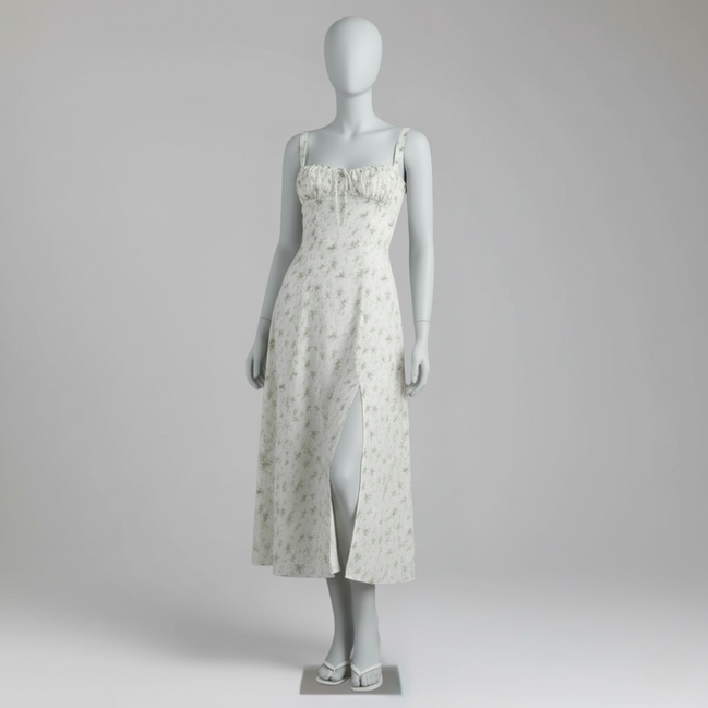 Women’s Floral Print Bustier Summer Dress Spaghetti Strap Corset Maxi Gown with Side Slit