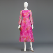 Women’s Floral Sheer Puff Sleeve Maxi Dress Round Neck Elegant Layered Gown