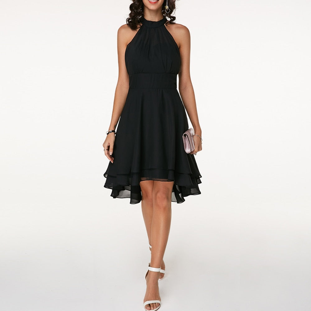 Women’s Halter Neck Mini Dress – Elegant Sleeveless Evening Style
