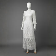 Women’s High Neck Lace Maxi Dress Puff Sleeve Elegant Indoor Formal Gown