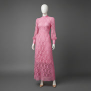 Women’s High Neck Lace Maxi Dress Puff Sleeve Elegant Indoor Formal Gown