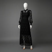 Women’s High Neck Lace Maxi Dress Puff Sleeve Elegant Indoor Formal Gown