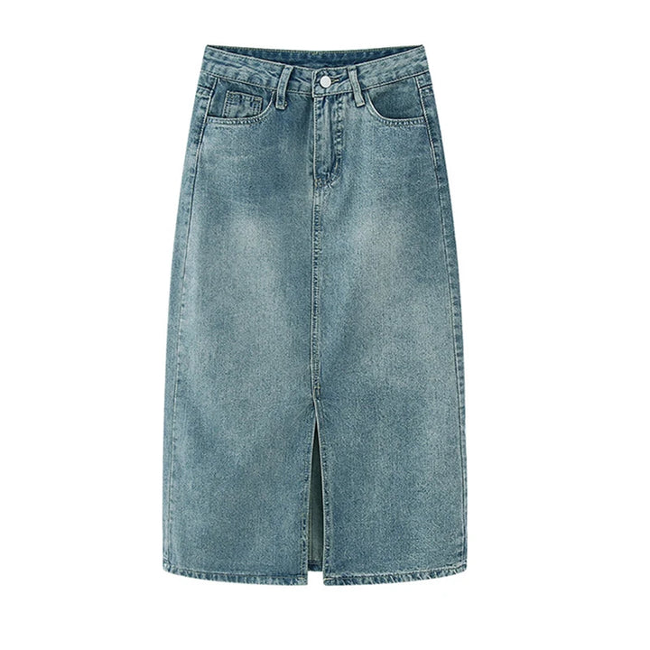 Women's High-Waist Denim Skirt – Stylish A-Line Design with Trendy Slit 5