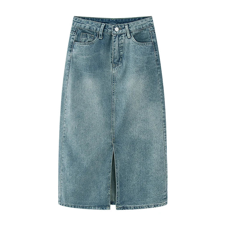 Women's High-Waist Denim Skirt – Stylish A-Line Design with Trendy Slit 5
