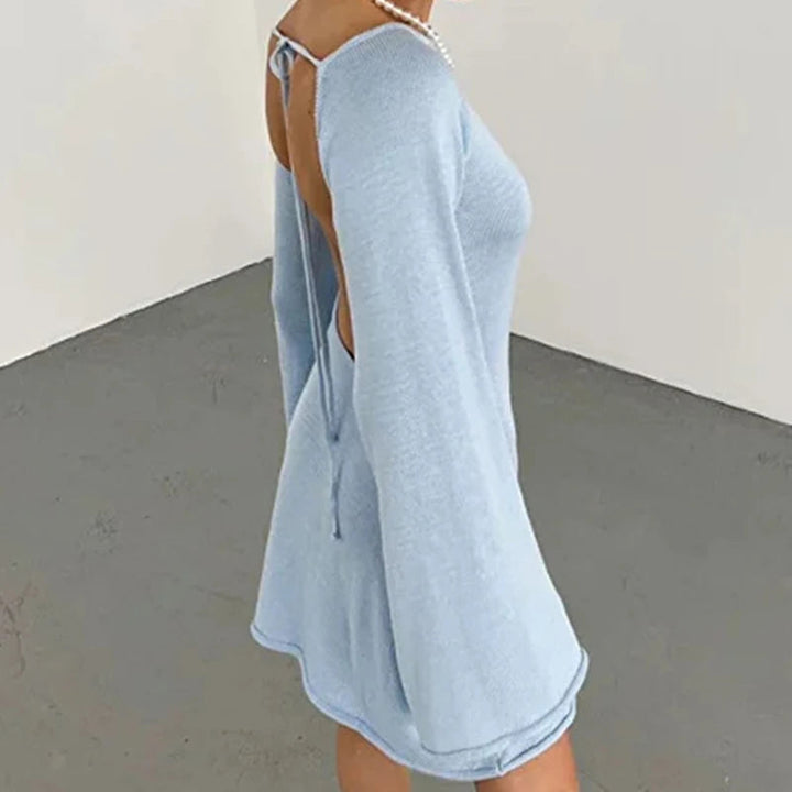 Women’s Knit Mini Dress – Long Sleeve Flared Cuff Fitted Style