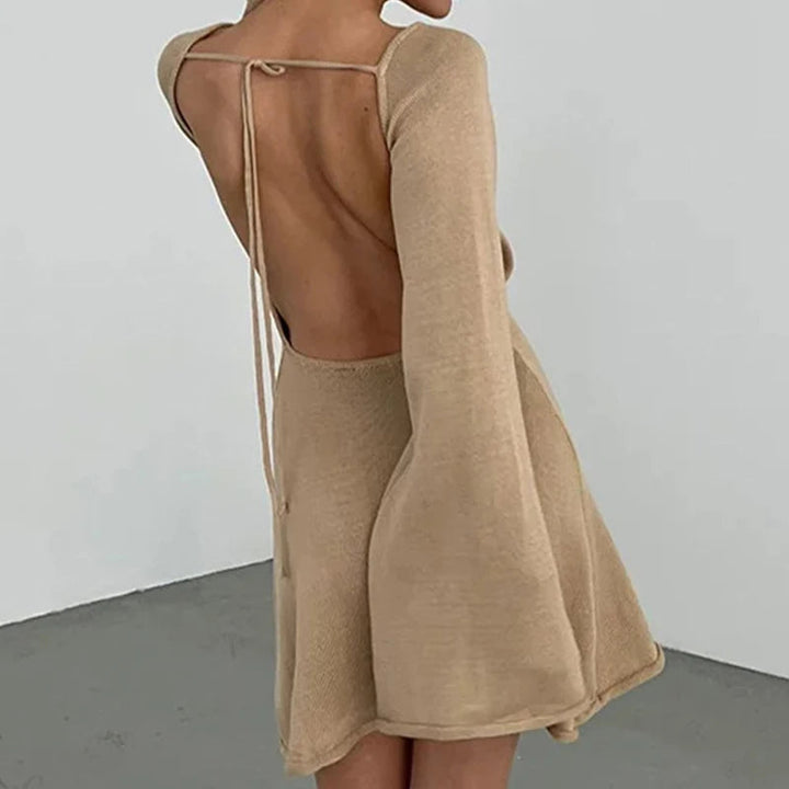 Women’s Knit Mini Dress – Long Sleeve Flared Cuff Fitted Style