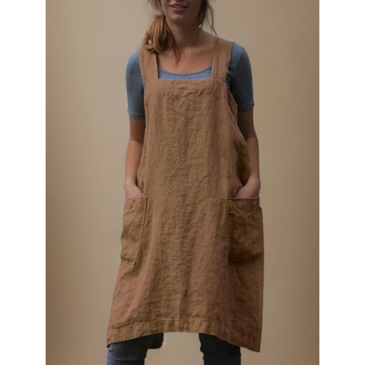 Women’s Linen Apron Midi Dress with Pockets