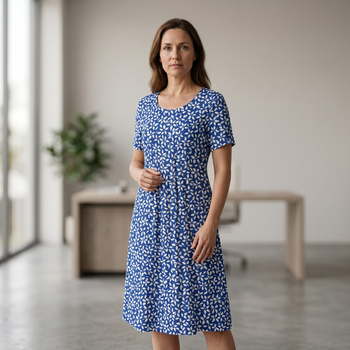 Women’s Printed Floral Midi Dress – Short Sleeve Spring-Summer Dress