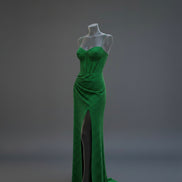 Women’s Shimmer Corset Maxi Dress with Thigh-High Slit Spaghetti Strap Elegant Formal Gown