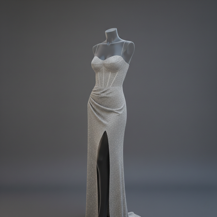 Women’s Shimmer Corset Maxi Dress with Thigh-High Slit Spaghetti Strap Elegant Formal Gown