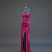 Women’s Shimmer Corset Maxi Dress with Thigh-High Slit Spaghetti Strap Elegant Formal Gown