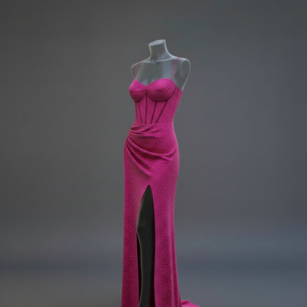 Women’s Shimmer Corset Maxi Dress with Thigh-High Slit Spaghetti Strap Elegant Formal Gown