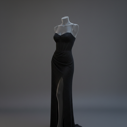 Women’s Shimmer Corset Maxi Dress with Thigh-High Slit Spaghetti Strap Elegant Formal Gown