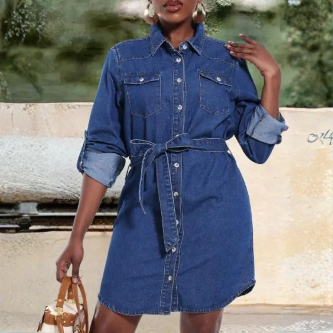 Women's Spring Denim Dress – Loose Fit, Elegant Design, Casual Style