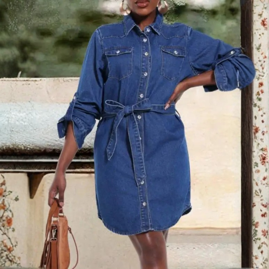 Women's Spring Denim Dress – Loose Fit, Elegant Design, Casual Style