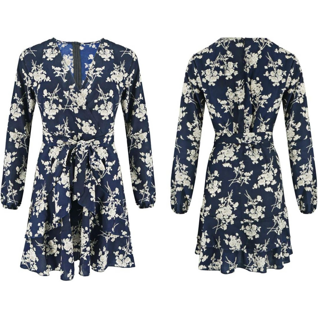 Women’s Spring Floral Dress with V-Neckline and Lightweight Fabric