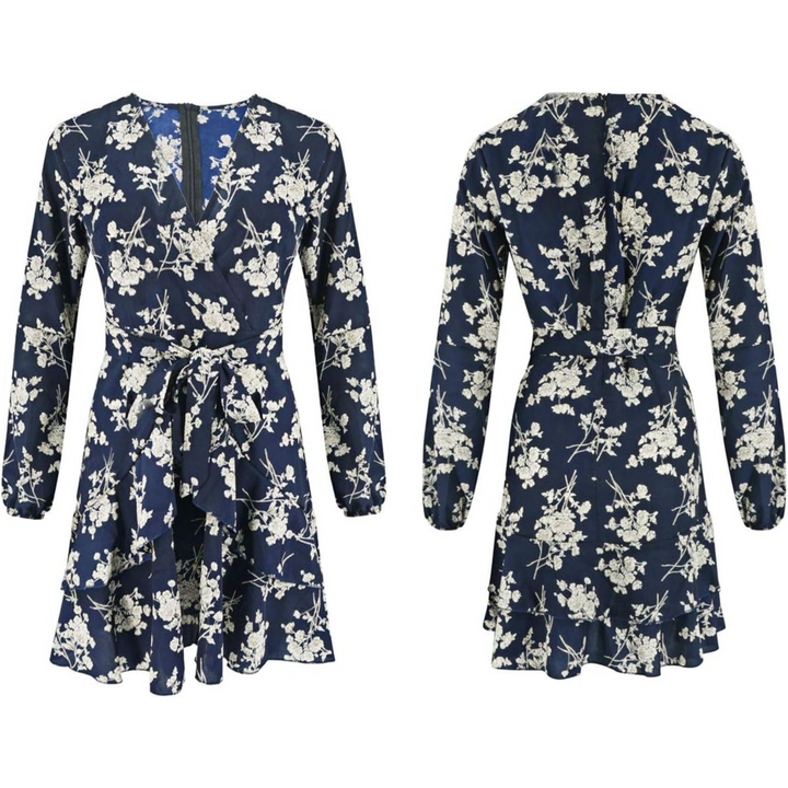 Women’s Spring Floral Dress with V-Neckline and Lightweight Fabric