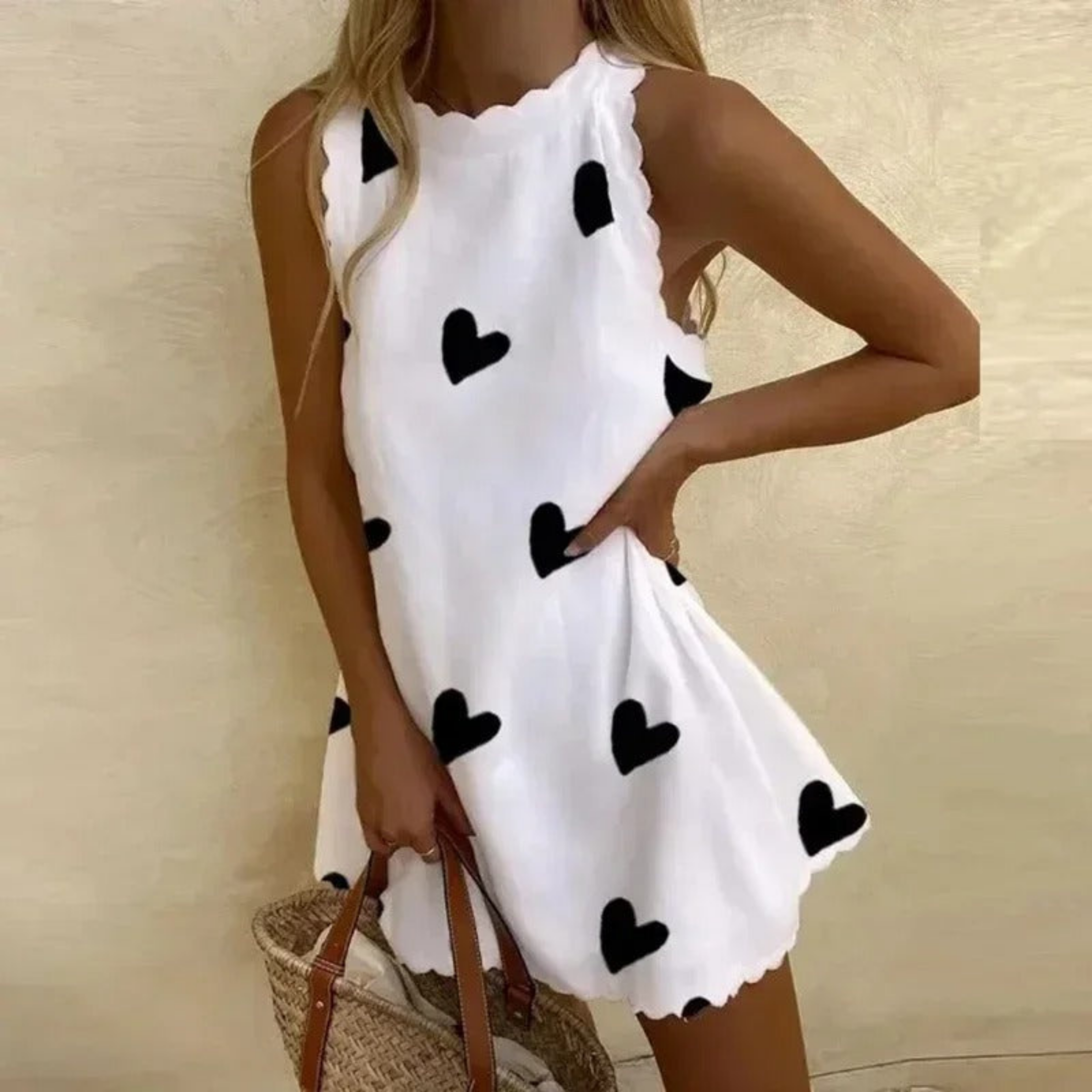 Women's Spring-Summer Mini Dress – Sleeveless Scalloped Edge Style