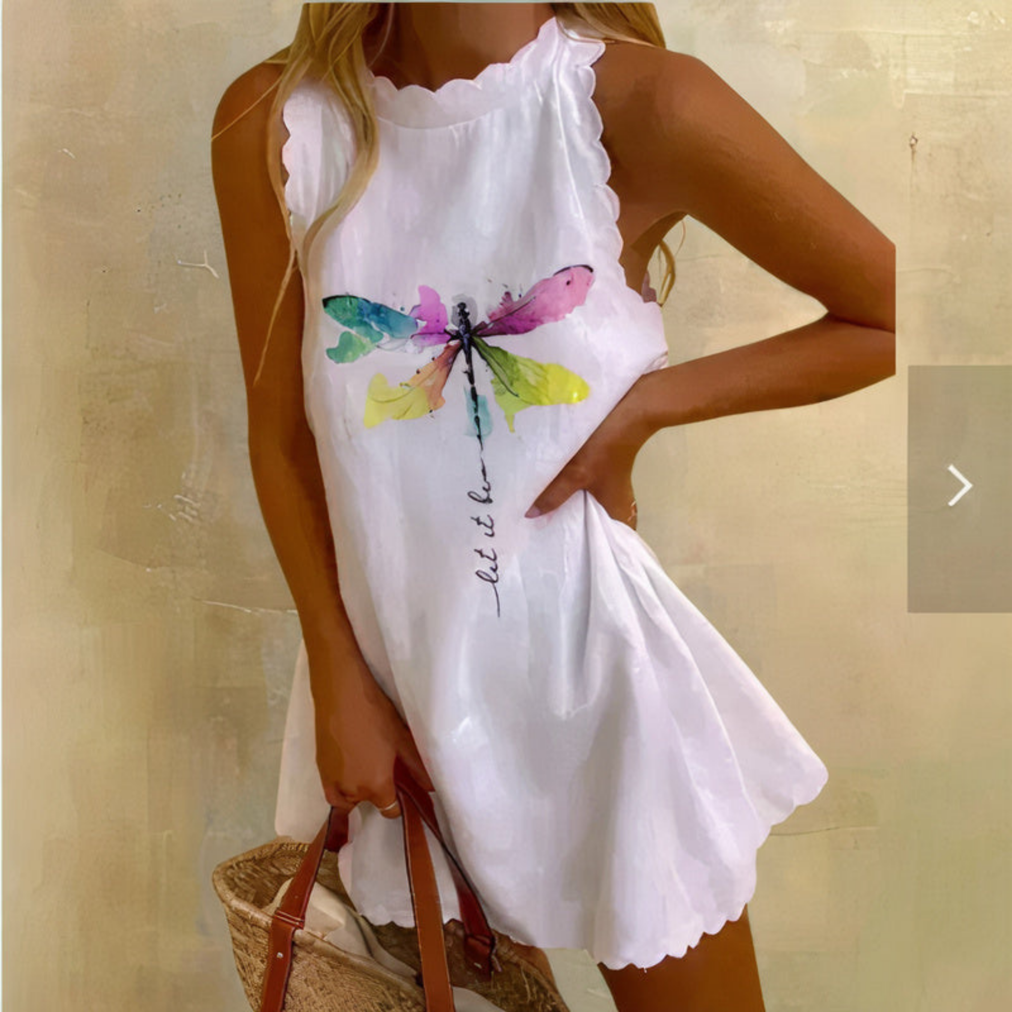 Women's Spring-Summer Mini Dress – Sleeveless Scalloped Edge Style