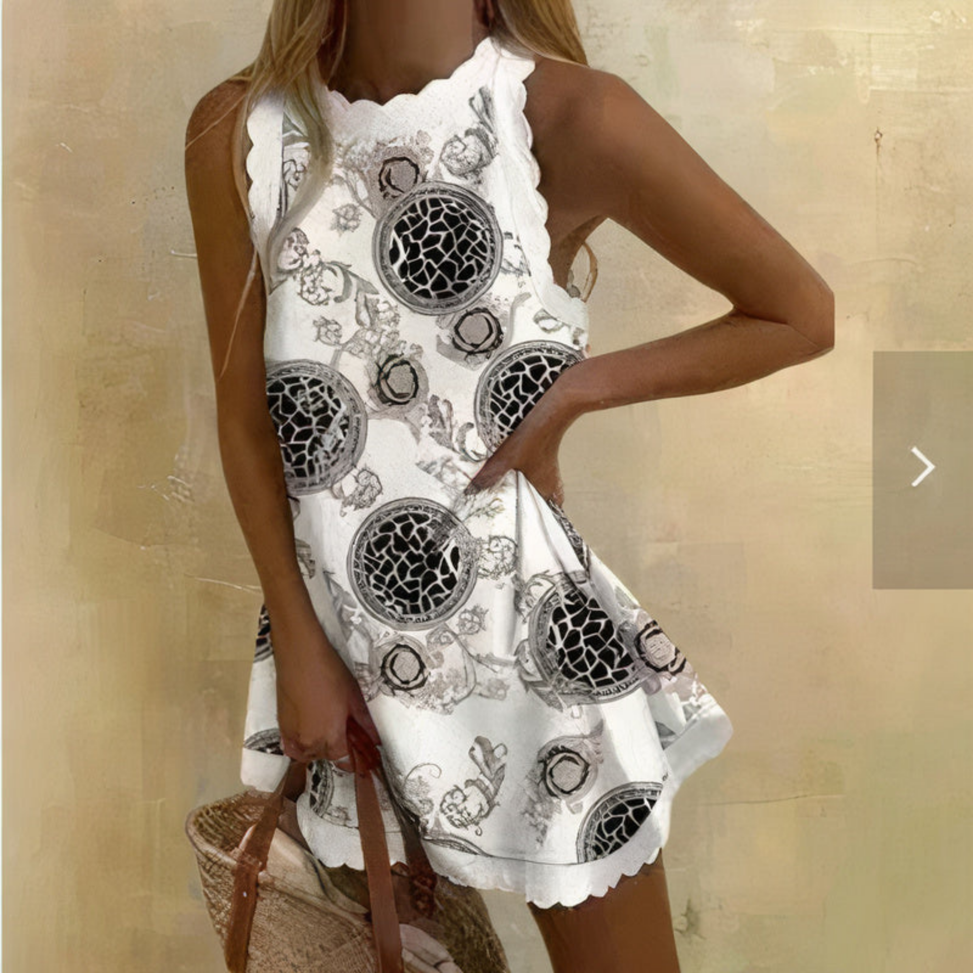 Women's Spring-Summer Mini Dress – Sleeveless Scalloped Edge Style