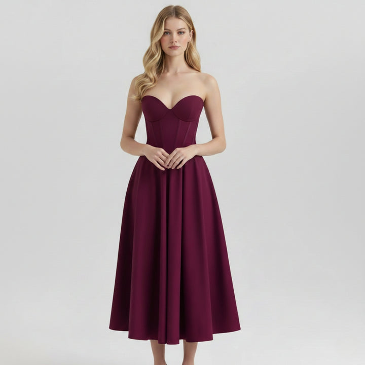 Women’s Strapless Sweetheart Maxi Dress Sculpted Bodice Elegant A-Line Party Gown