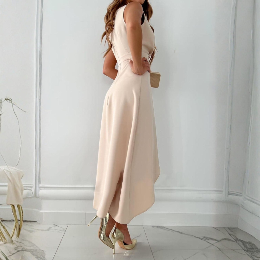 Women's Summer Asymmetric Midi Wedding Dress – Elegant Sleeveless Design in Lightweight Fabric