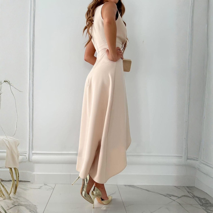 Women's Summer Asymmetric Midi Wedding Dress – Elegant Sleeveless Design in Lightweight Fabric
