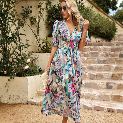 Women's Summer Floral Midi Dress – Elegant, Airy Fit for Wedding Events