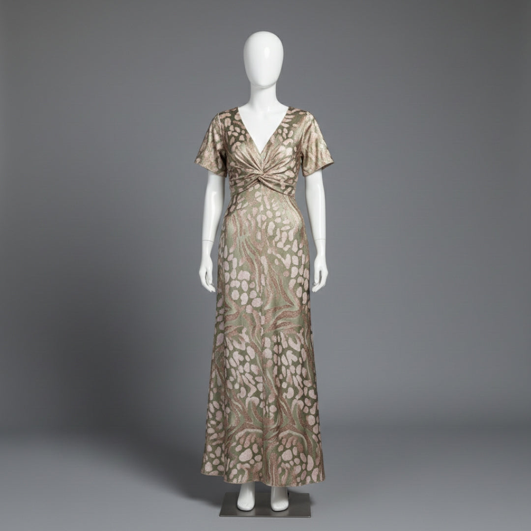 Women’s Twisted Front Printed Maxi Dress Short Sleeve Lightweight Summer Gown