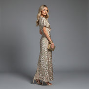 Women’s Twisted Front Printed Maxi Dress Short Sleeve Lightweight Summer Gown