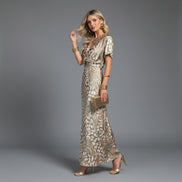 Women’s Twisted Front Printed Maxi Dress Short Sleeve Lightweight Summer Gown
