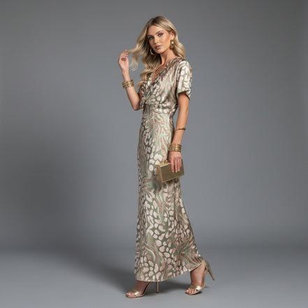 Women’s Twisted Front Printed Maxi Dress Short Sleeve Lightweight Summer Gown