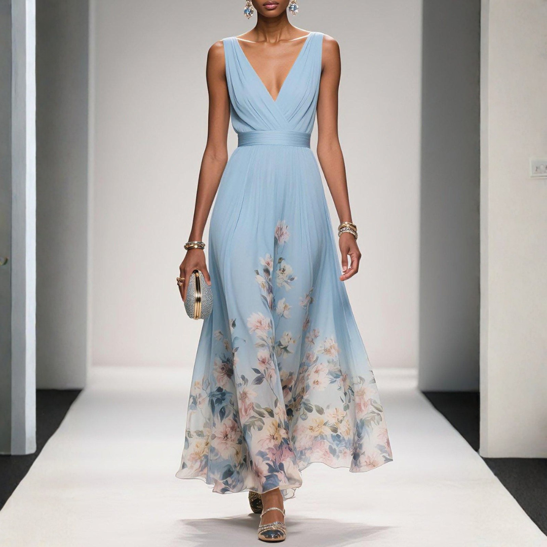 Women's Wedding Floral Print Dress – Elegant A-Line Silhouette for Formal Events