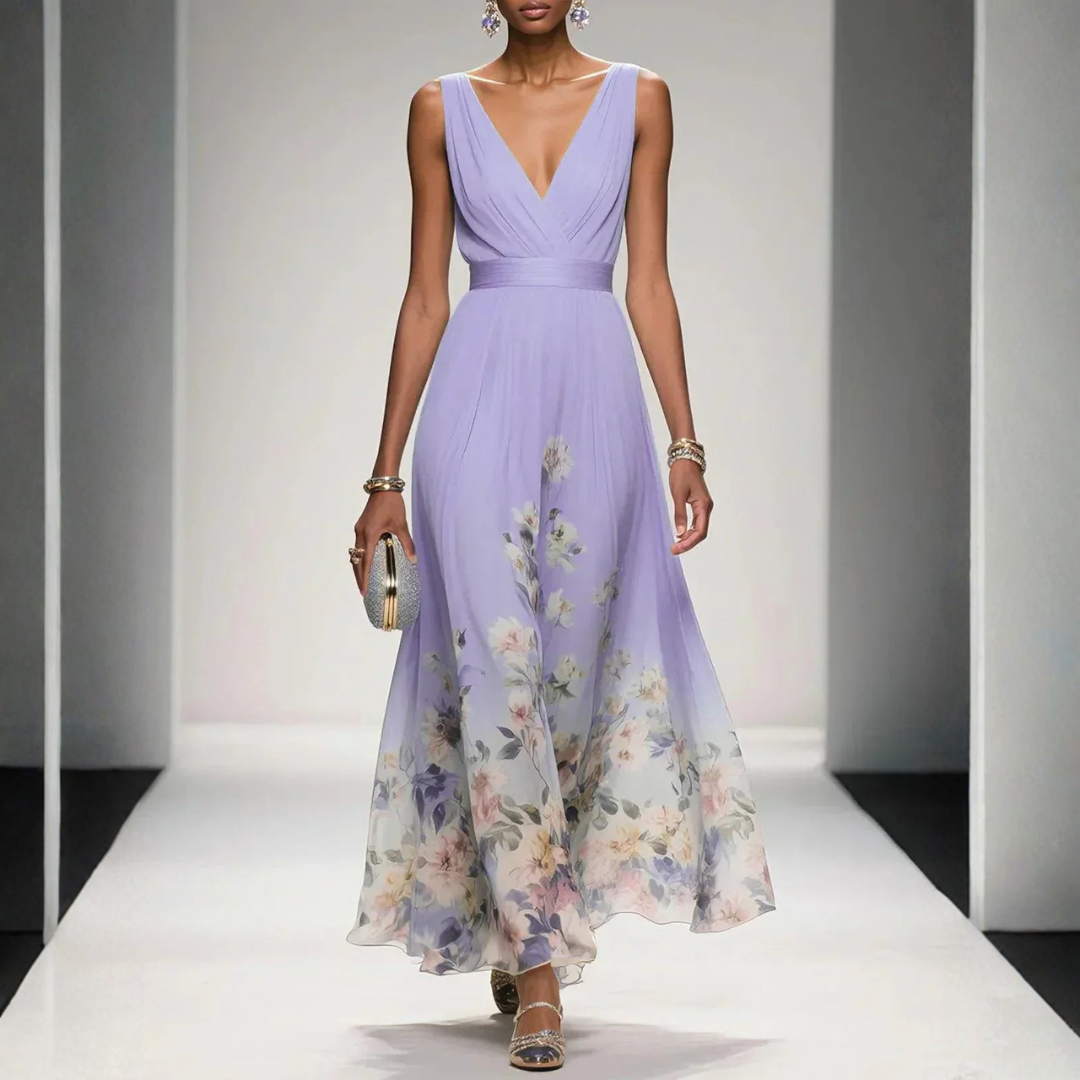 Women's Wedding Floral Print Dress – Elegant A-Line Silhouette for Formal Events