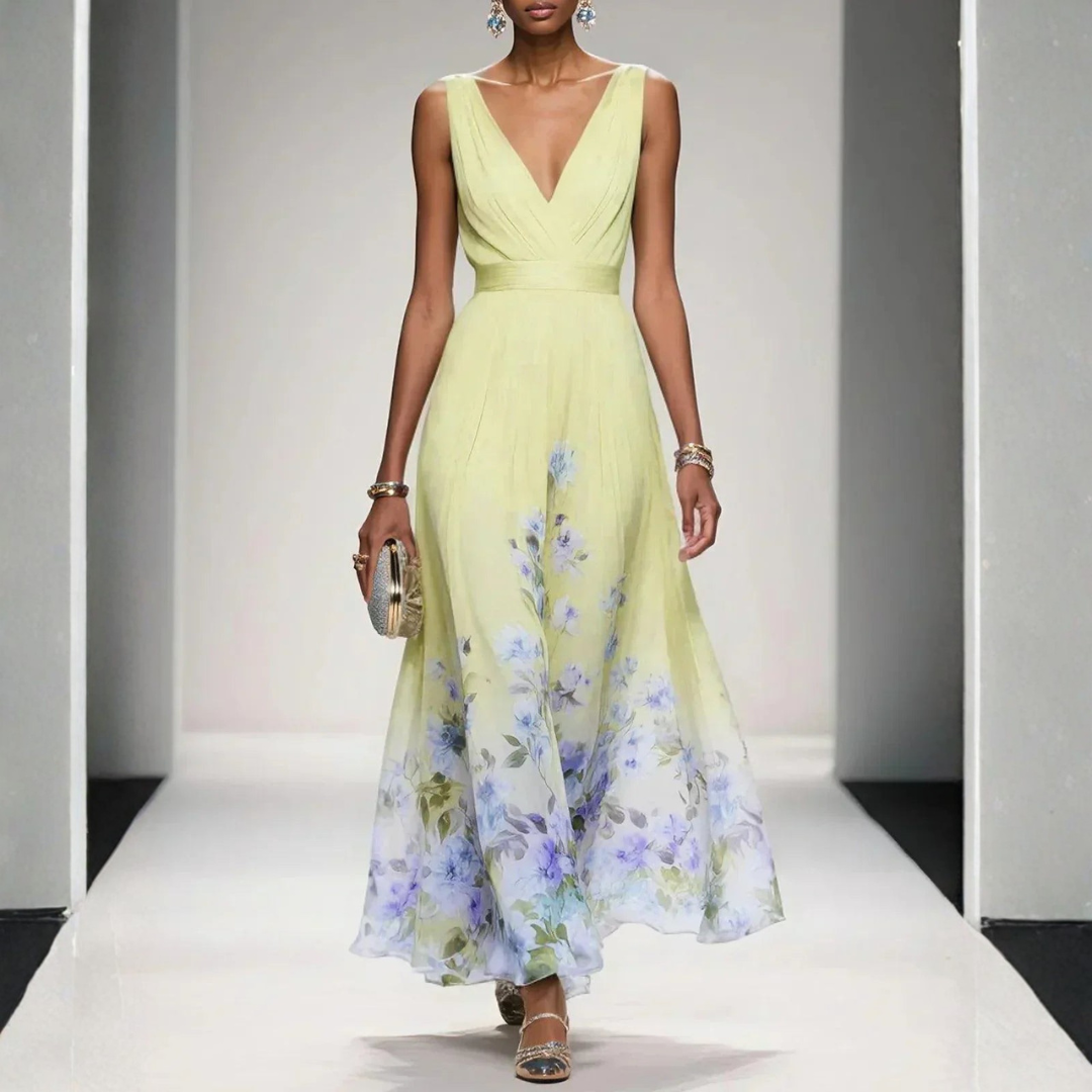 Women's Wedding Floral Print Dress – Elegant A-Line Silhouette for Formal Events